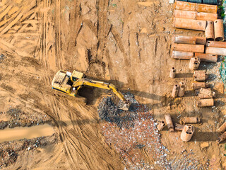 Excavator on earthmoving with bore pile rig machine used this during drilling soil for the...