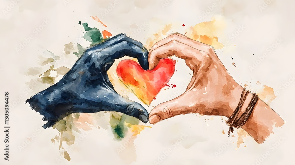 Aufkleber beautifully expressive watercolor artwork featuring two hands creating a heart shape with fluid brus