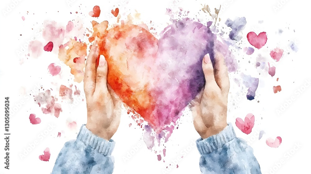 Poster watercolor heart crafted by vibrant hands in and affection a mesmerizing representation of two hands