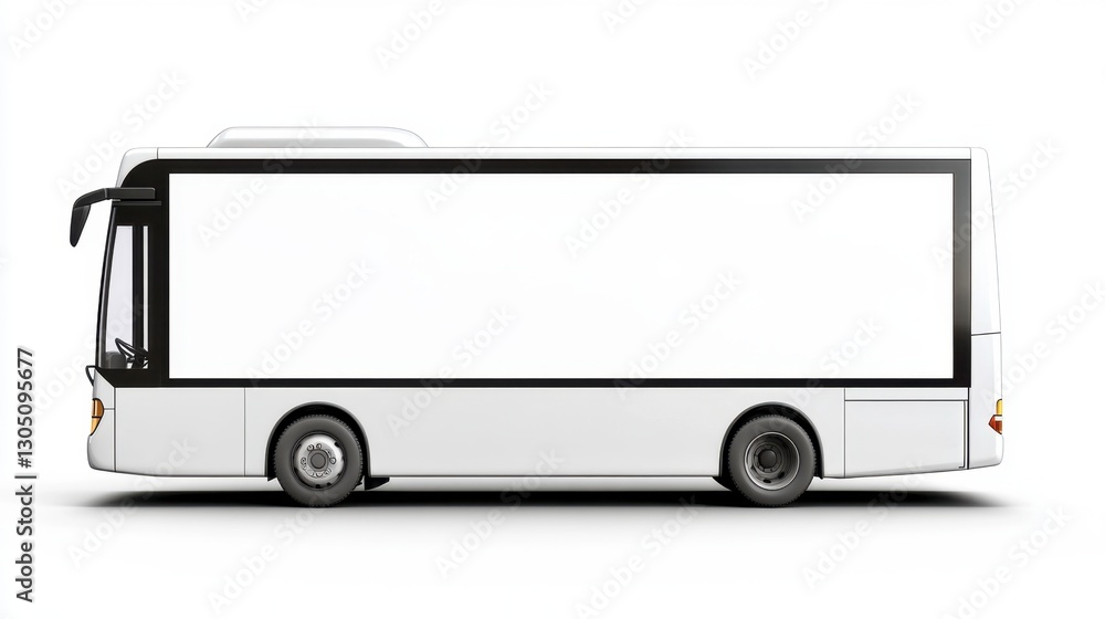 Poster white bus with a large blank rectangular side panel, perfect for advertisement or design mockups. cl