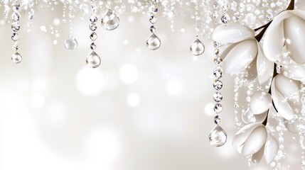 Close up view of white flowers with glistening water droplets, soft bokeh background, delicate and elegant aesthetic.