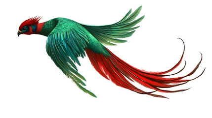 Fototapeta premium Quetzal with iridescent green and red feathers, sacred bird of the rainforest