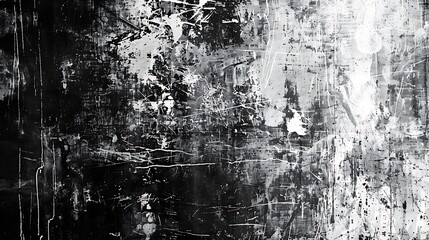 Abstract Monochrome Grunge Texture: A Black and White Scratched and Splashed Canvas