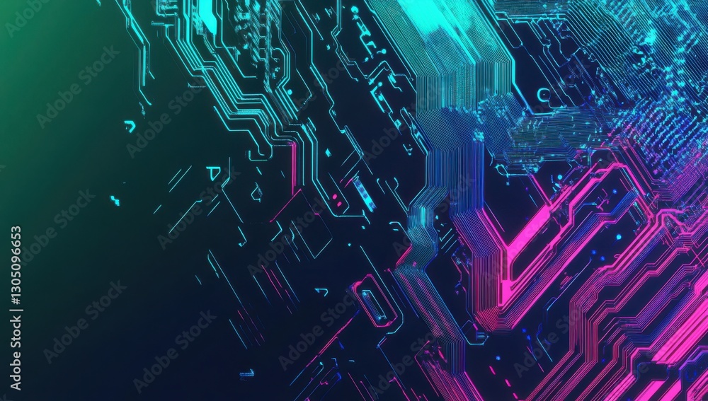 Aufkleber abstract digital circuit design with vibrant neon colors, glowing lines, and intricate patterns suit