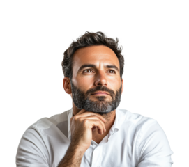 Contemplative man in portrait isolated on transparent background png