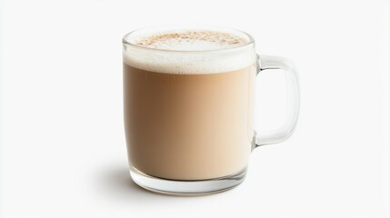 Obraz premium Creamy Latte in Clear Glass Mug White Background