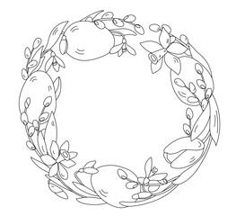 Easter Coloring Page For Adults And Kids With Wreath Of Flowers And Easter Eggs