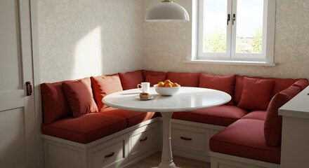 Fototapeta premium Cozy Kitchen Nook with Round Table and Warm Lighting for Relaxing Meals