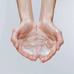 Fototapeta premium Close-up of hands holding water and bubbles