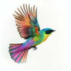 Obraz premium Colorful Bird Taking Flight Against a White Backgrounds and Its Environment.Its Feather Patterns