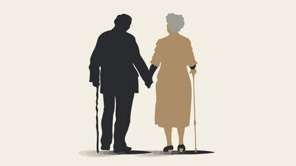 Illustration of Elderly Couple with Walking Stick Pictogram for Senior Care Concept