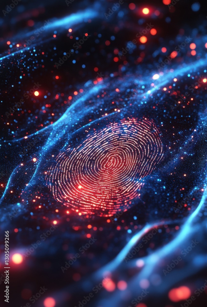 Aufkleber abstract digital fingerprint forming in a cosmic space of glowing stars and colorful light trails sh