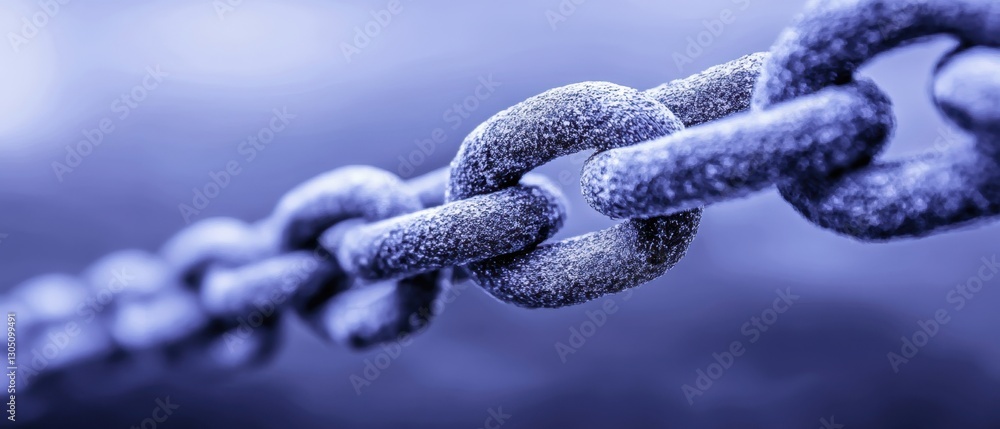 Aufkleber close up of sturdy metal chain links against a blurred blue background signifying connection strengt