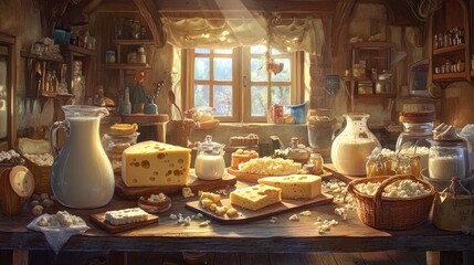 Obraz premium Farmhouse Dairy Display Sunny Interior