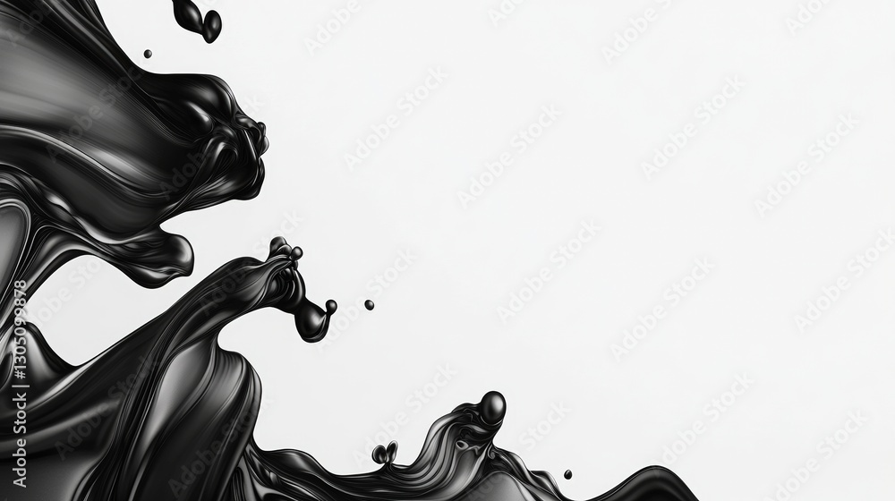 Poster black liquid flowing downside of a white background creating an abstract artistic display of color a