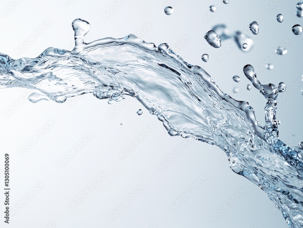 Poster water splashes dramatically on a smooth white surface creating elegant patterns and ripples in brigh