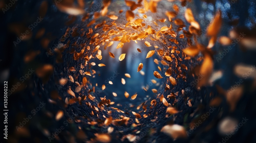 Canvas Prints golden autumn leaves float in a mesmerizing vortex against a moody indigo backdrop