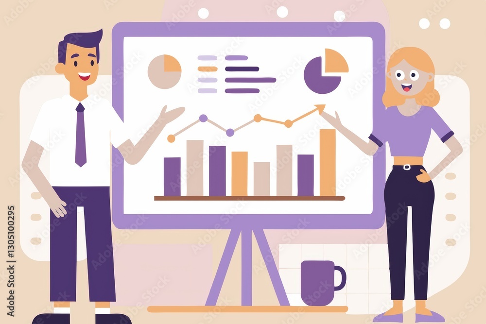 Aufkleber a cheerful scene depicting two professionals presenting a data chart on a screen, highlighting teamw