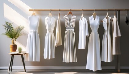 Clothing displayed in a store on clothing rails