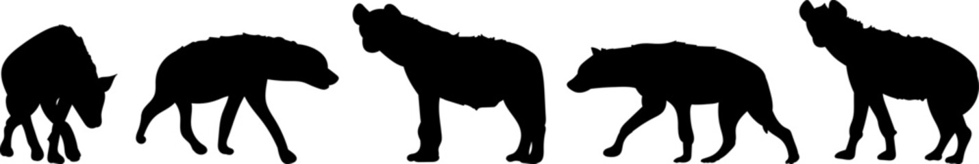 hyenas set black silhouettes, vector