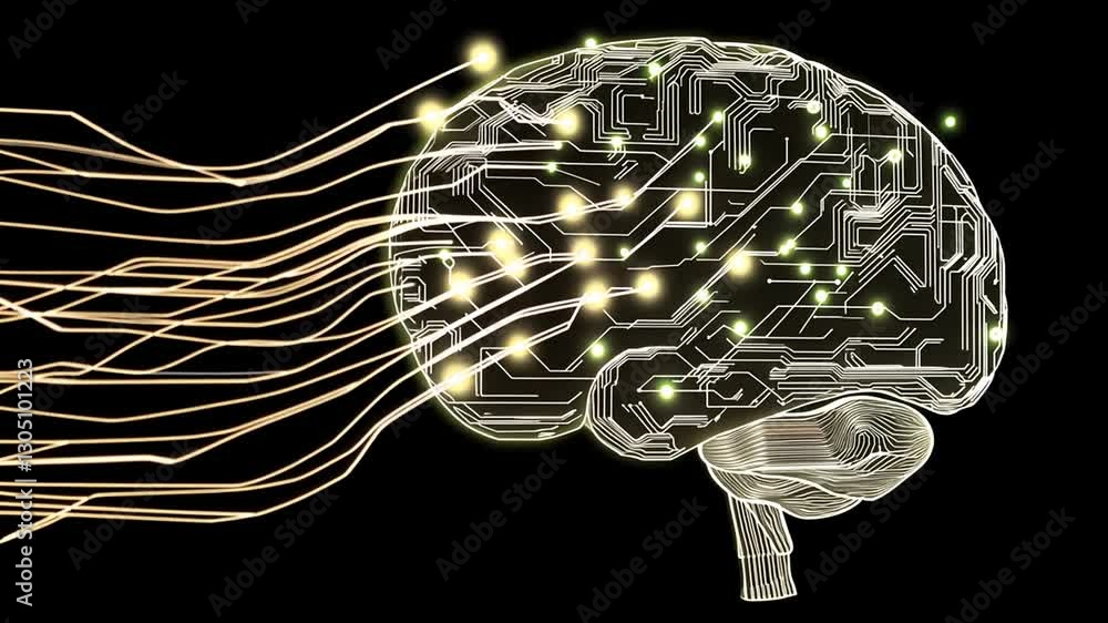 Poster abstract digital brain with glowing connections depicting artificial intelligence
