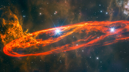 Cosmic Ring Nebula: Witness the celestial dance of a vibrant ring nebula, an ethereal cloud of cosmic dust and gas illuminated by distant stars.