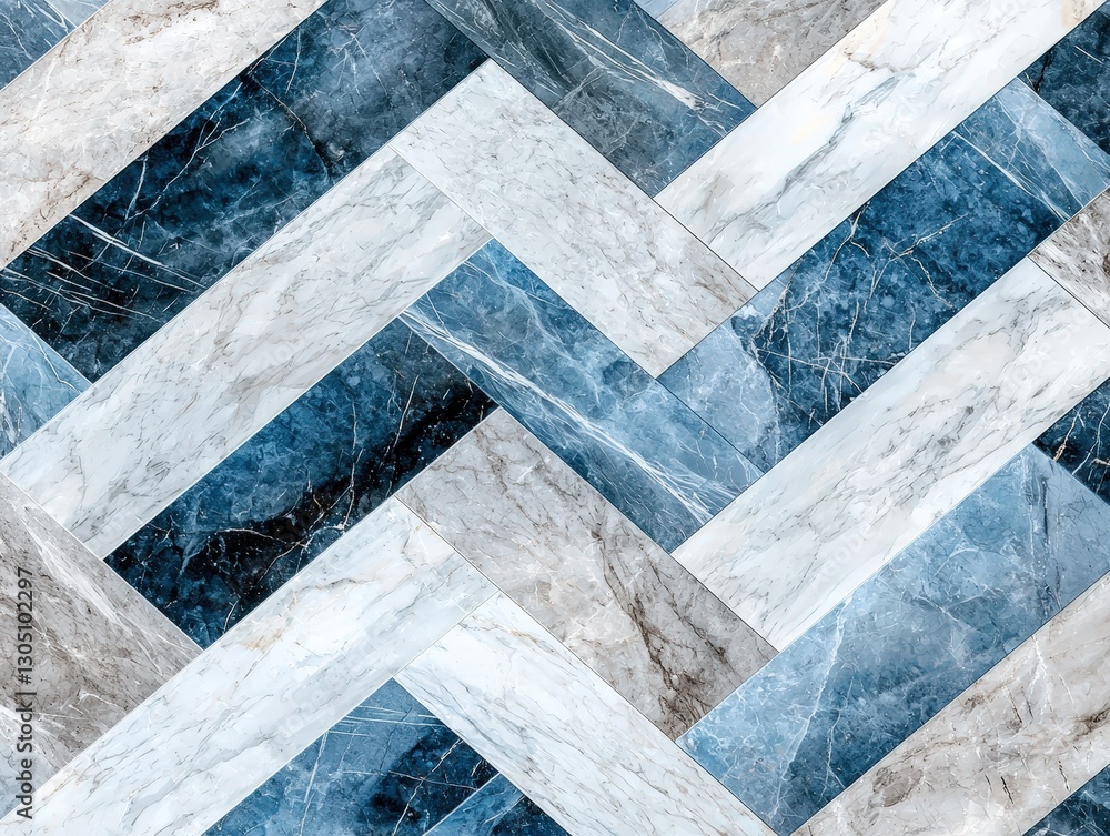 Poster stylish marble floor with blue and white tiles creating a beautiful contrast of colors and patterns 