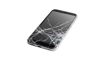 Broken smartphone screen with cracks.