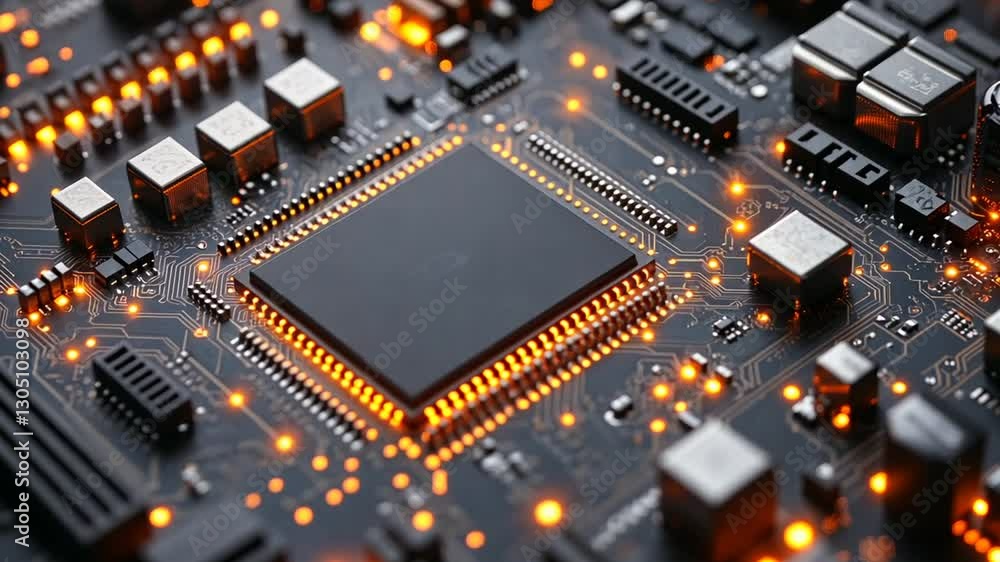 Poster advanced circuitry: close-up view of an electronic board with intricate connections
