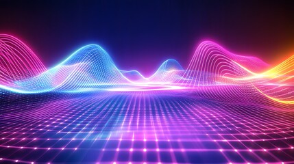 Fototapeta premium Abstract digital waves with glowing lines and bright colors in space