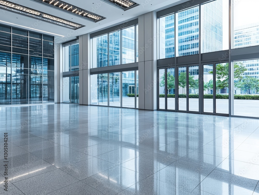 Poster spacious and modern empty office space ready for customization with bright natural light streaming t