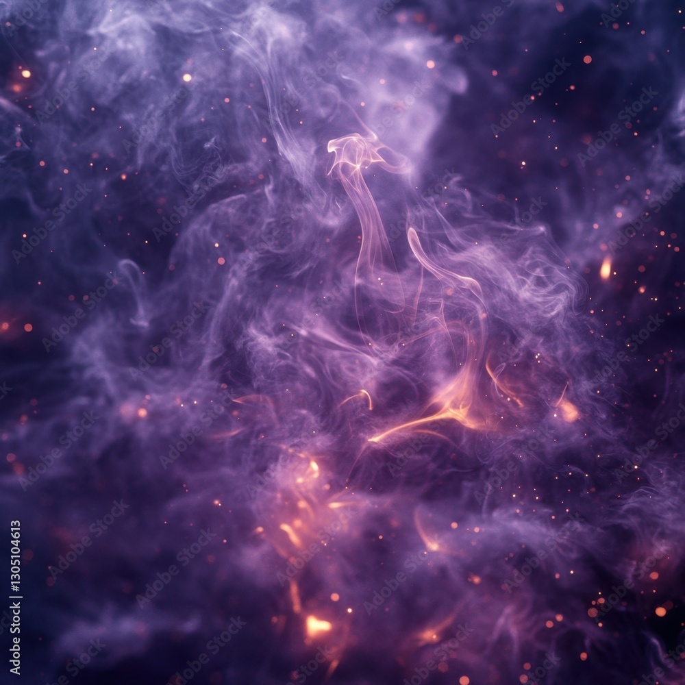 Poster ethereal violet smoke swirls with embers creating a dreamy abstract background with a cosmic feel an