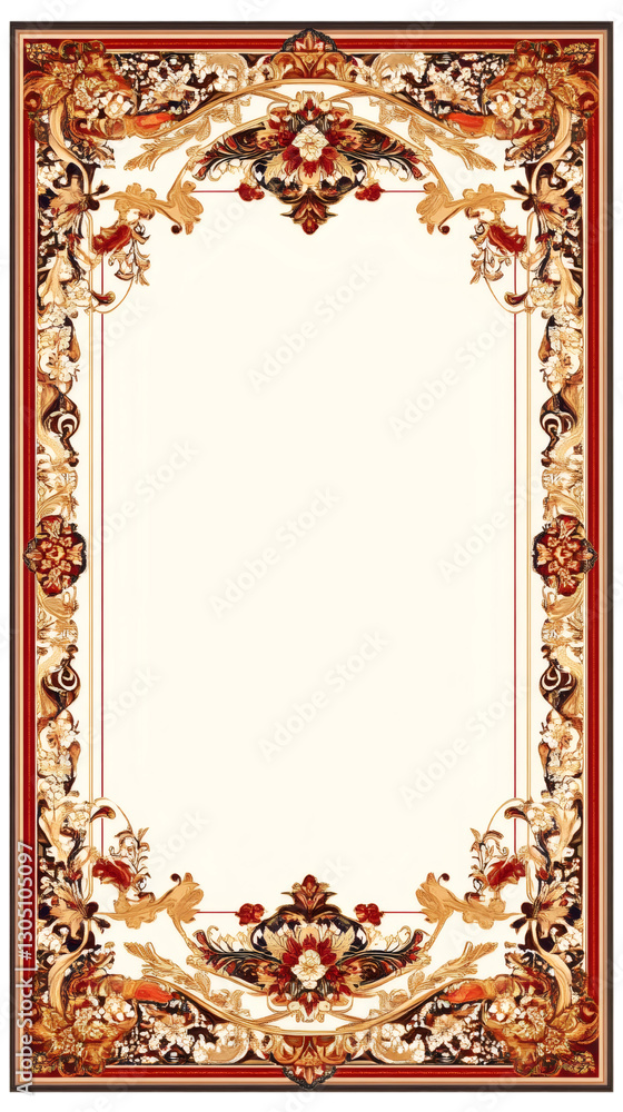 Poster Classic decorative frame with golden and red floral patterns, perfect for adding a touch of elegance to any design project