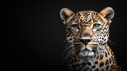 Fototapeta premium Majestic leopard staring directly at the camera, showcasing its stunning coat and captivating eyes in natural habitat