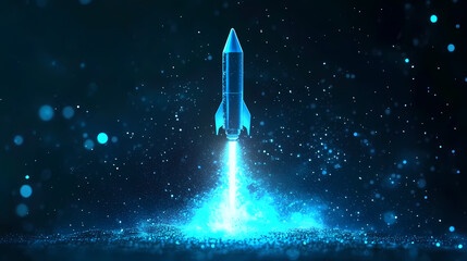 Fototapeta premium Rocket Launch in Starry Night Sky with Bright Flames