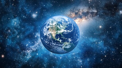 Fototapeta premium A view of the Earth from space, showing the curvature of the planet and the Milky Way in the background