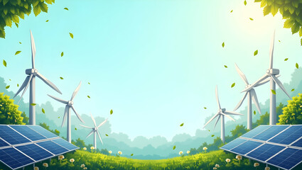 Solar Panels and Wind Turbines Frame: Eco-Friendly Green Technology Concept for World Environment Day