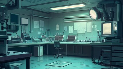 Retro Futuristic Science Lab - Cyberpunk Anime Style Interior
