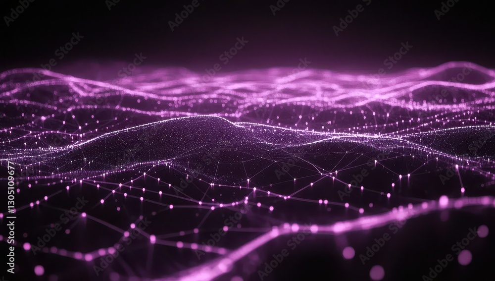 Aufkleber abstract digital landscape with interconnected points in vibrant pink and purple tones, representing