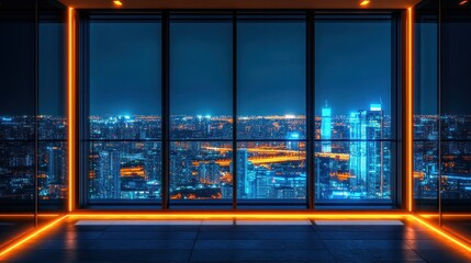 Modern city view from high-rise interior