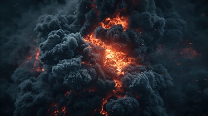 Fototapeta premium Dramatic explosion with fiery orange and dark smoke
