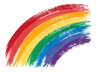 Bold, vibrant pride rainbow brushstrokes seamlessly blending across a white background, symbolizing diversity and unity.