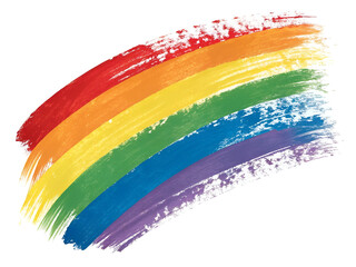 Bold, vibrant pride rainbow brushstrokes seamlessly blending across a white background, symbolizing diversity and unity.