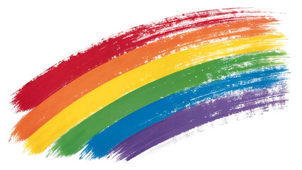Bold, vibrant pride rainbow brushstrokes seamlessly blending across a white background, symbolizing diversity and unity.