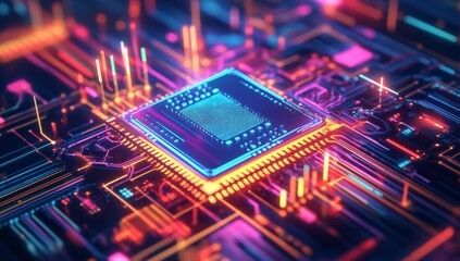 Colorful CPU on Circuit Board