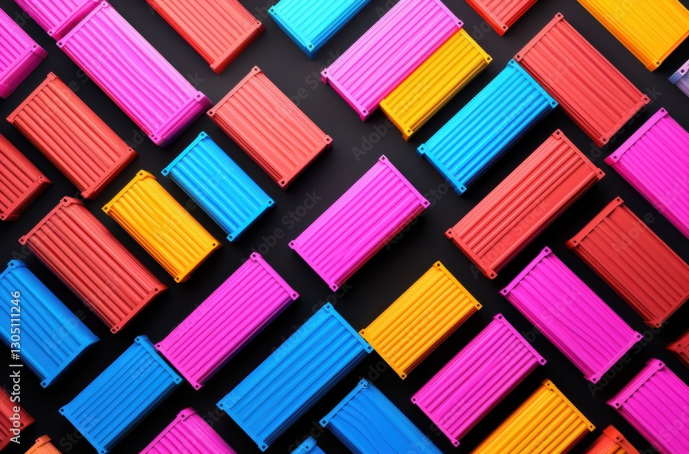 Poster a colorful array of containers with different colors and sizes. the containers are arranged in a pat