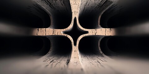 Abstract architectural design featuring smooth curves and dramatic lighting in a tunnel-like structure