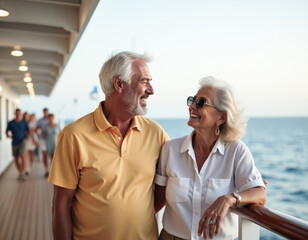 Smiling Senior Couple Enjoying a Cruise at Sunset
