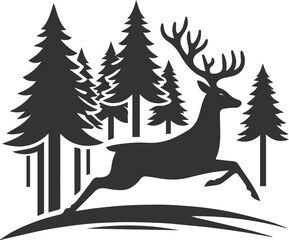 Deer darting between tall trees animal silhouette vector