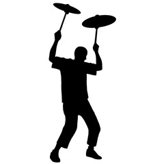 Silhouette of a Juggler Spinning Plates on Sticks, Demonstrating the Art of Juggling and Balance with Two Plates Held High, Capturing the Precision and Skill of Circus Performers.

